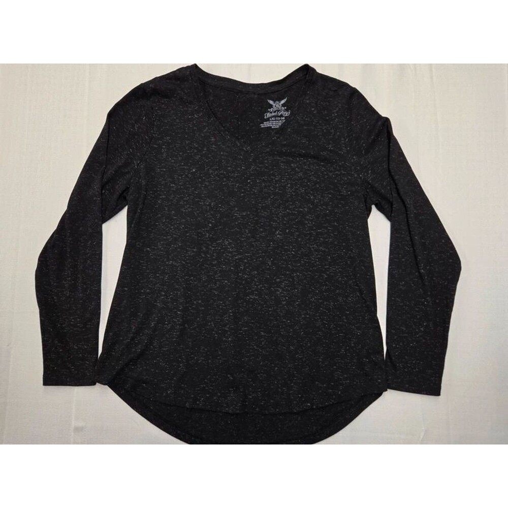 Faded Glory Women’s Black Glitter Long Sleeve Shirt (Size Large)